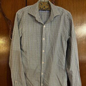 Men’s Esquire Blue‎ Green Check Button Down Shirt 14.5 32/33 Long Sleeve